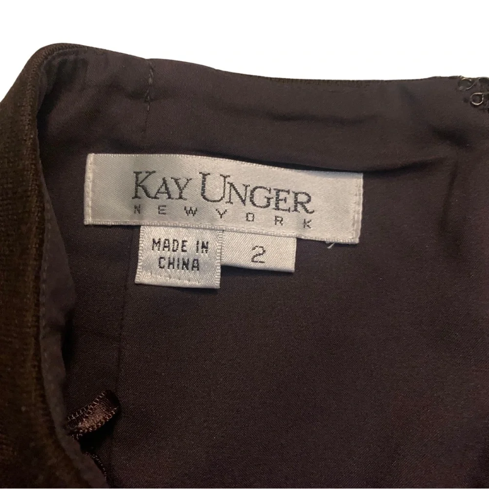 Kay Unger Chocolate Brown Red Floral Stitch Wool Midi Skirt 2 High Waist Retro